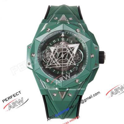 BBF 1:1 Clone Hublot Sang Bleu II Green Ceramic Rubber Strap Swiss Watch